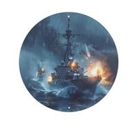 Plaque en métal vintage Battleship American Battleships Engaging The Enemy - Décoration murale pour café, club, bar, bureau, jardin - 20,3 x 20,3 cm