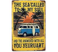 Plaque en métal vintage Beach Lover, Go To The Beach The Sea Called To My Soul, And I Ansewed, Witj All My Heart - 20,3 x 30,5 cm