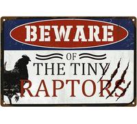 Plaque en métal vintage « Beware Of The Tiny Raptors » - Décoration murale pour salon - 30 x 20 cm