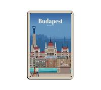 Plaque en métal vintage Budapest Hongrie - Décoration murale rustique - 30 x 20 cm