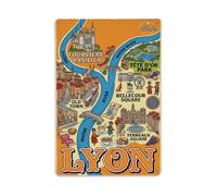 Plaque en métal vintage Carte de voyage de Lyon Fourviere Old Town | Plaque murale ronde de style vintage de 20,3 x 30,5 cm pour café, club, bar, bureau, maison, jardin, porte d'entrée