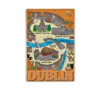 Plaque en métal vintage Carte touristique de Dublin Trinity Liffey Castle Travel
