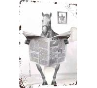 Plaque en métal vintage cheval lecture journal humour animal fantaisie animal fantaisie pour la maison, la salle de bain et les toilettes Décoration murale 15,2 x 20,3 cm