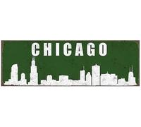 Plaque en métal vintage Chicago City en aluminium pour cuisine, maison, jardin, mur, bar, café, décoration 10,2 x 40,6 cm