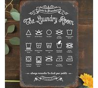 Plaque en métal vintage de 20,3 x 30,5 cm, guide des procédures de la buanderie, affiche pour maison, salon, chambre, jardin, garage, café, bar, pub