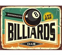 Plaque en métal vintage de billard, plaque rétro, café, bar, restauration rapide, bière et collations 20,3 x 30,5 cm