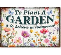 Plaque en métal vintage de jardinage, rétro drôle « Planter un jardin, c'est croire demain » ; cadeau de jardinier, plaque murale, décoration d'extérieur, affiche de printemps, déc 8x12 pouces