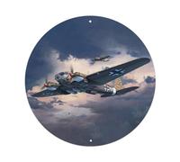 Plaque en métal vintage de la Seconde Guerre mondiale - Avion militaire Heinkel He 111H-6 - Décoration murale pour café, club, bar, bureau, jardin - 20,3 x 20,3 cm