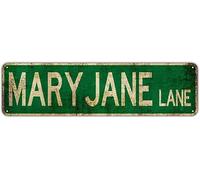 Plaque en métal vintage de style Instagram Mary Jane Lane - Plaque de rue pour parc d'attractions - Panneaux de route rétro - 10,2 x 40,6 cm - Panneaux décoratifs (Mary Jane Lane