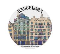 Plaque en métal vintage de voyage Barcelone Modernist Building Landmark - Décoration murale pour café, club, jardin - Affiche ronde en métal - 20,3 x 20,3 cm