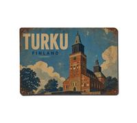 Plaque en métal vintage de voyage Turku Église de Finlande