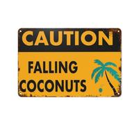 Plaque en métal vintage - Décoration bohème rétro pour art mural, café, décoration de cour - Designs drôles et emblématiques y compris paysages exotiques, scènes et noix de coco « Caution Falling » -
