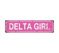 Plaque en métal vintage DELTA GIRL, panneaux de rue, décoration murale pour maison, salle de bain, bar, café, garage, 40,6 x 10,2 cm