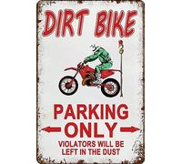 Plaque en métal vintage « Dirt Bike Parking Only » - Accessoires de moto tout-terrain - Décoration murale pour chambre de garçon - 30,5 x 20,3 cm