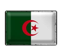 Plaque en métal vintage | Drapeau de l'Algérie | Décoration pour la maison | 20 cm x 30 cm