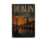 Plaque en métal vintage Dublin Evening Lights Irlande