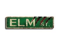 Plaque en métal vintage Elm Street, 40,6 x 10,2 cm, thème du film d'horreur classique, construction en métal durable, avec effet usé et rustique, parfaite pour la décoration de maison/bar/café,
