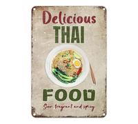 Plaque en métal vintage en aluminium 20 x 30 cm, délicieuse cuisine thaïlandaise, aigre, parfumée et épicée, Pad thaï, décoration murale rétro pour la maison, le café et le jardin. Décoration d'intér