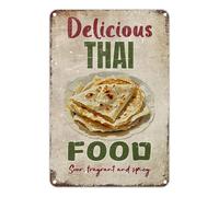 Plaque en métal vintage en aluminium 20 x 30 cm, délicieuse cuisine thaïlandaise, aigre, parfumée et épicée, décoration murale rétro pour la maison, le café et le jardin. Décoration d'intérieur