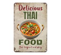 Plaque en métal vintage en aluminium 20 x 30 cm, délicieuse cuisine thaïlandaise, curry rouge aigre, parfumé et épicé, décoration murale rétro pour la maison, le café et le jardin. Décoration d'intér