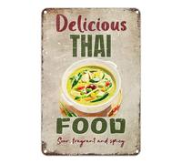 Plaque en métal vintage en aluminium 20 x 30 cm, délicieuse cuisine thaïlandaise, curry vert aigre, parfumé et épicé, décoration murale rétro pour la maison, le café et le jardin. Décoration d'intéri