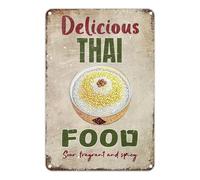 Plaque en métal vintage en aluminium 20 x 30 cm, délicieuse cuisine thaïlandaise, riz au jasmin aigre, parfumé et épicé, décoration murale rétro pour la maison, le café et le jardin. Décoration d'int