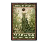 Plaque en métal vintage en aluminium avec cadre en métal et inscription « And Into The Garden I Go To Lose For Garage Man » - Décoration murale - 20,3 x 30,5 cm