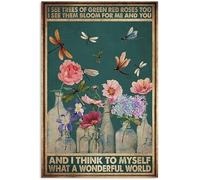 Plaque en métal vintage en aluminium avec inscription « And I Think To Myself What A Wonderful World Flower » pour toilettes, bar, pub, club, café, maison, restaurant, décoration murale, 20,3 x 30,5