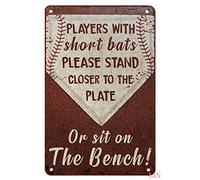 Plaque en métal vintage en aluminium avec inscription « Baseball Bench Players With Short Bats Please Stand Closer To The Plate Or Sit On The Bench » - Décoration d'intérieur rustique - 20,3 x 30,5 cm