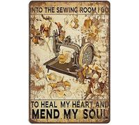 Plaque en métal vintage en aluminium avec inscription « Dans la salle de couture, je vais guérir mon cœur et les hommes mon âme ». Décoration murale rétro. Art mural nostalgique po 8x12 pouces