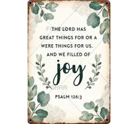 Plaque en métal vintage en aluminium avec inscription « The Lord Has Done Great Things for Us and We are Filled with Joy » pour décoration intérieure ou extérieure - 30,5 x 20,3 cm