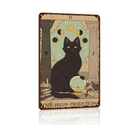 Plaque en métal vintage en forme de chat - Carte de tarot rétro - Décoration murale pour salle de bain, dortoir, décoration d'intérieur - Grande prêtresse