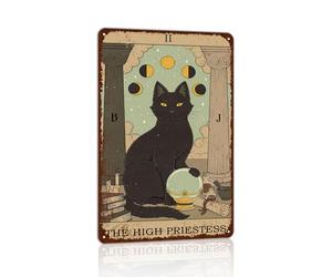 Plaque en métal vintage en forme de chat - Carte de tarot rétro - Décoration murale pour salle de bain, dortoir, décoration d'intérieur - Grande prêtresse