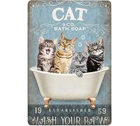 Plaque en métal vintage en forme de chat pour salle de bain, salle de bain, maison, décoration murale 20,3 x 30,5 cm