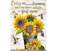 Plaque en métal vintage en forme de colibri et tournesol « Every Day is A New Beginning Take A Deep Breathe » - 20,3 x 30,5 cm