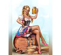 Plaque en métal vintage en forme de tonneau de rouille Pin Up Girl Wheat Beer pour maison, cuisine, salle de bain, restaurant, famille, décoration murale extérieure en métal 20,3 x 30,5 cm