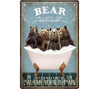 Plaque en métal vintage en forme d'ours pour le bain et le savon - 20,3 x 30,5 cm