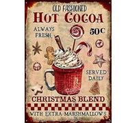 Plaque en métal vintage en métal avec inscription « Hot Chocolate Hot Cocoa » - Décoration murale rétro en aluminium - 20,3 x 30,5 cm