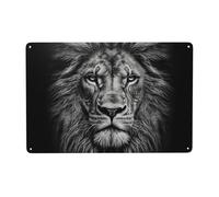 Plaque en métal vintage en métal de 30,5 x 20,3 cm - Affiche décorative en métal avec tête de lion noire et blanche - Cadeau pour la maison, le bureau, la cuisine, le bar, le café, le jardin, la ferme