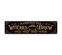 Plaque en métal vintage fabriquée à la main avec inscription « Witches Brew Spells » - Décoration murale en métal - 10,2 x 40,6 cm