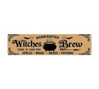 Plaque en métal vintage fabriquée à la main avec inscription « Witches Brew Spells Magic Hexes Potions_1 » - Décoration murale pour maison, bar, jardin - 10,2 x 40,6 cm