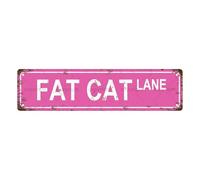Plaque en métal vintage « FAT CAT LANE » pour chat, décoration murale, pour la maison, la salle de bain, le bar, le café ou le garage, 40,6 x 10,2 cm