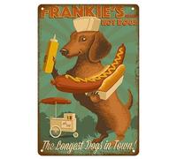 Plaque en métal vintage Frankie S Hot Dogs The Longest Dog In Town - Décoration murale pour café, opéra, maison - 30,5 x 40,6 cm