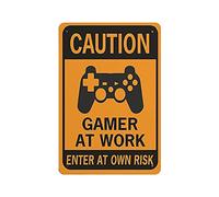 Plaque en métal vintage « Gamer at Work » - Décoration murale - Cuisine de campagne - Décoration murale - 30,5 x 20,3 cm