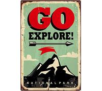 Plaque en métal vintage « Go Explore », « National Park Camping Explore Adventure Life » pour bar, pub, cuisine, salle à manger, panneau rétro amusant - 20,3 x 30,5 cm