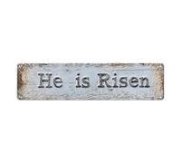 Plaque en métal vintage « He Is Risen » - Décoration murale - 10,2 x 40,6 cm