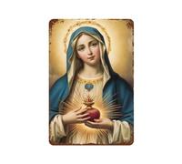 Plaque en métal vintage humoristique avec inscription « Virgin Mary Blessed Mother Immaculate Heart of Mary » - Décoration murale pour bureau, chambre à coucher, salon, maison, cour (30,5 x 45,7 cm)