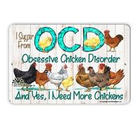 Plaque en métal vintage humoristique avec poulet | OCD Obsessive Chicken Disorder | Poules poules, coqs, 30,5 x 20,3 cm