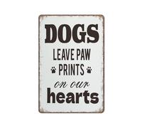 Plaque en métal vintage humoristique avec un chien : « Les chiens laissent des empreintes de pattes sur nos cœurs », affiche décorative pour la cuisine, le jardin, la salle de bain, la maison de camp
