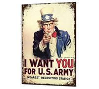 Plaque en métal vintage « I Want You Uncle Sam Us Army » - 20,3 x 30,5 cm